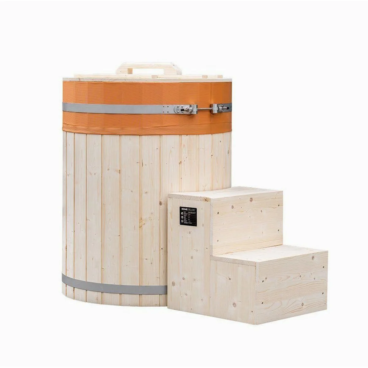 HOME DELUXE Badefass ARUM, aus nordischer Fichte, inkl. Treppe & Abdeckung — für 1 Person, 375 l 4
