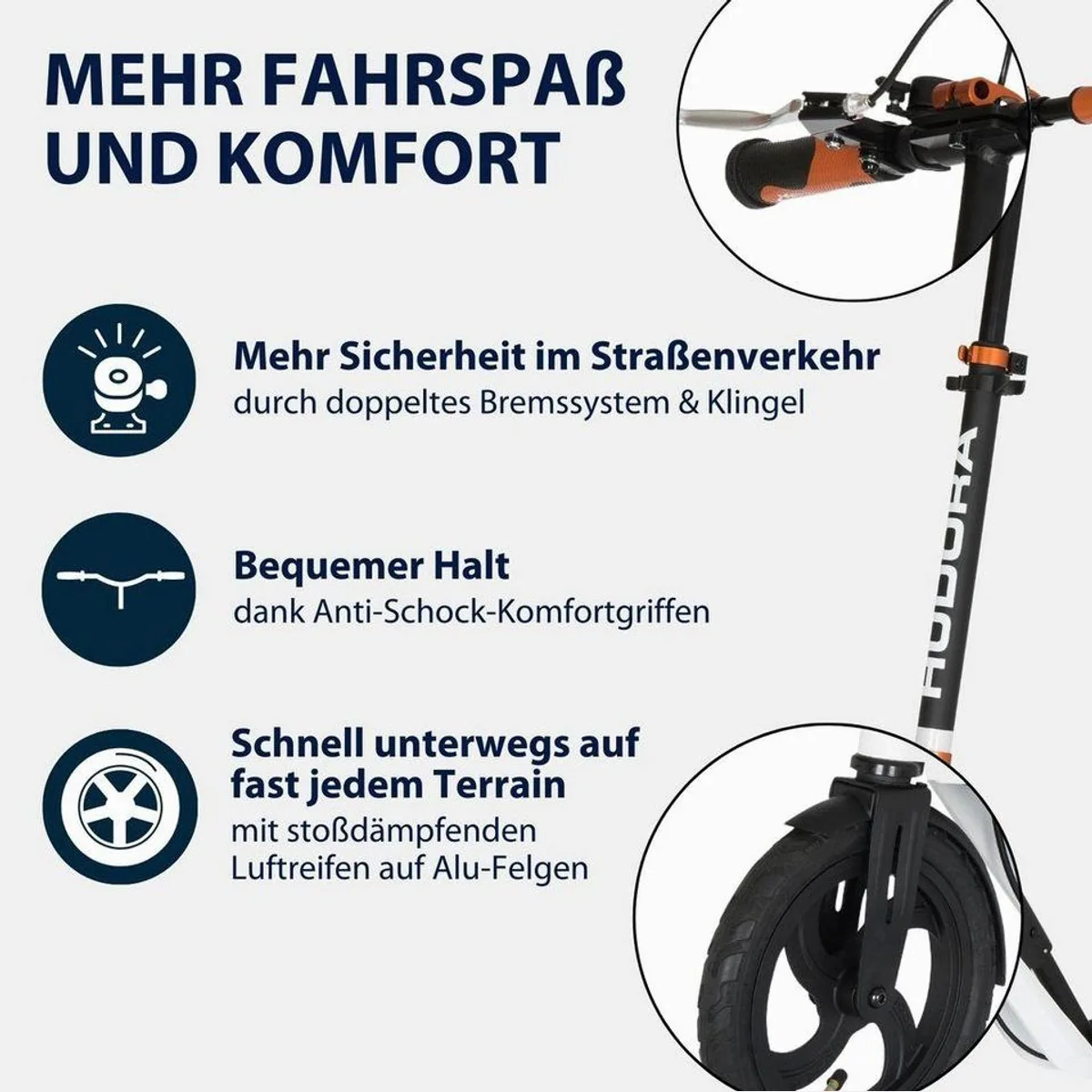 Hudora Big Wheel Air 230 Dual Brake Scooter, faltbar, höhenverstellbar, komfortabel 3