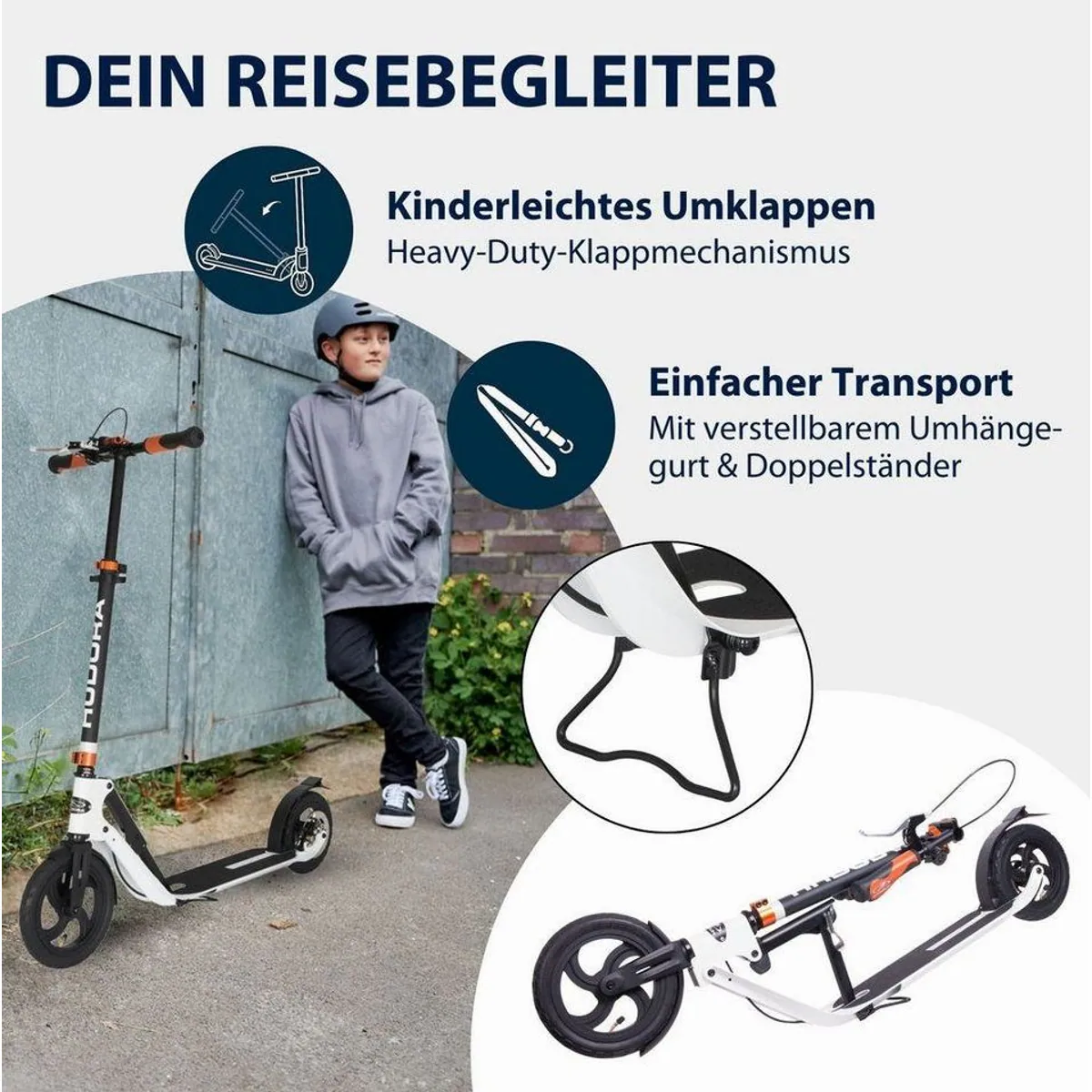 Hudora Big Wheel Air 230 Dual Brake Scooter, faltbar, höhenverstellbar, komfortabel 4