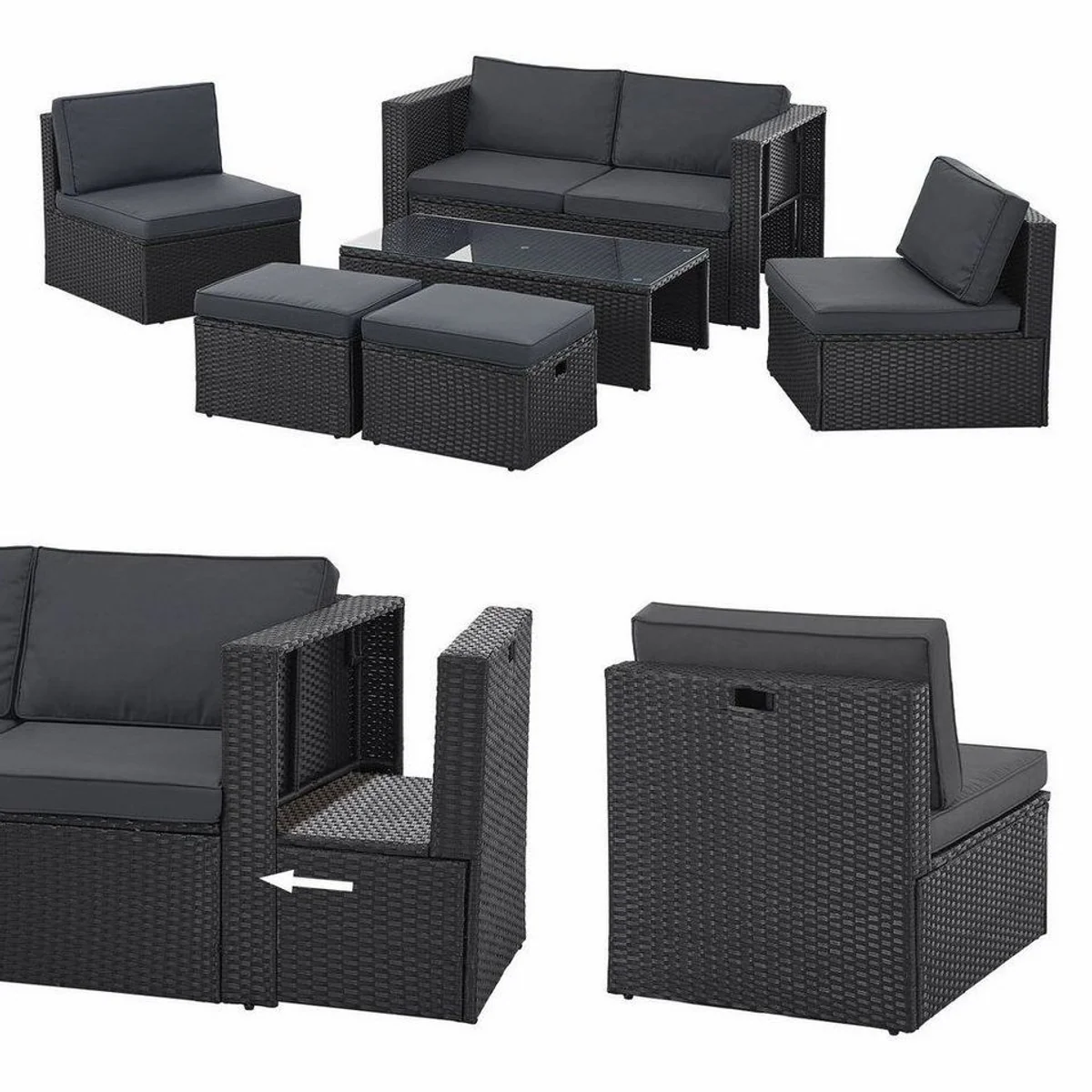 Juskys Gartenlounge-Set Salou, für 6 Personen, wetterfest, platzsparend, mit Kissen