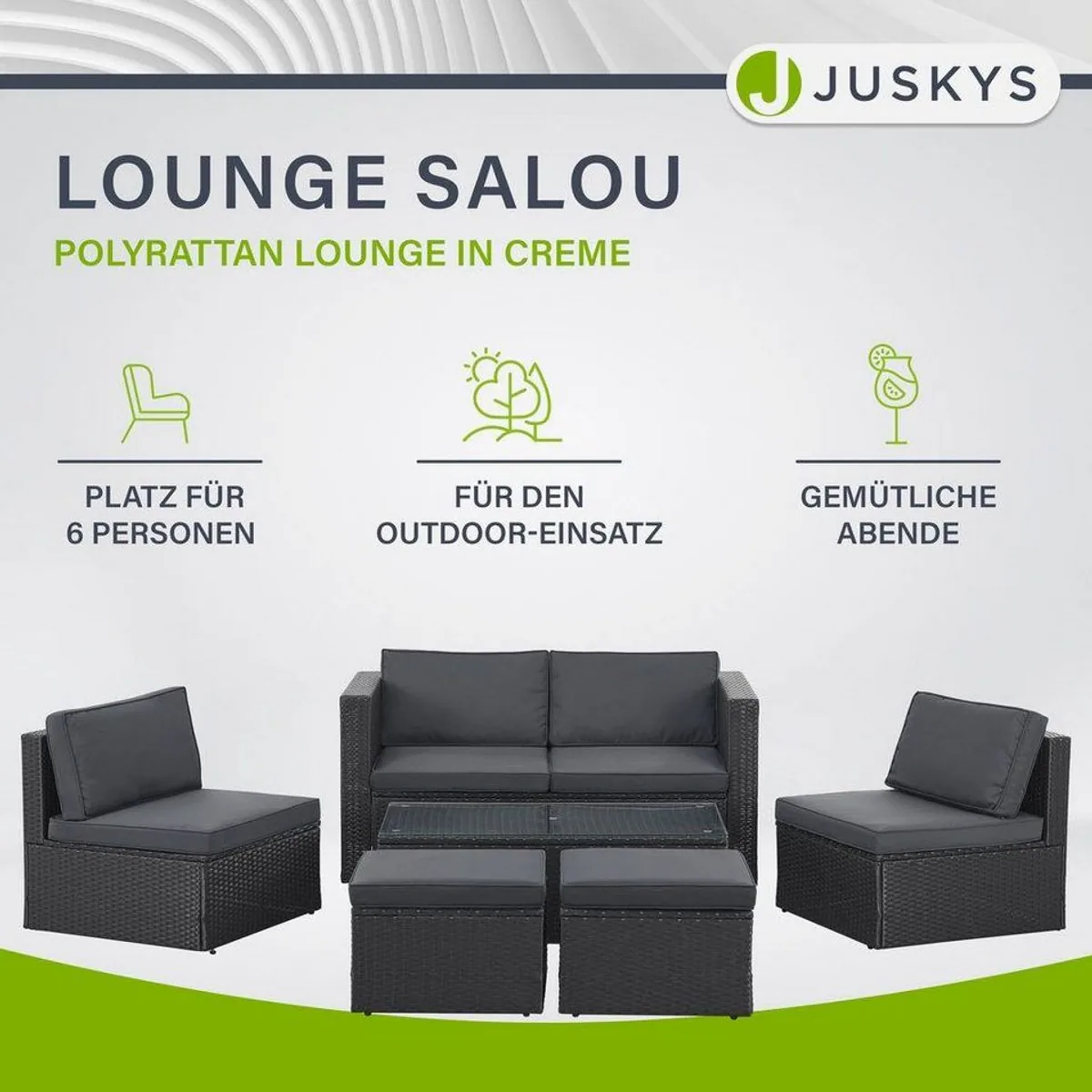 Juskys Gartenlounge-Set Salou, für 6 Personen, wetterfest, platzsparend, mit Kissen 2