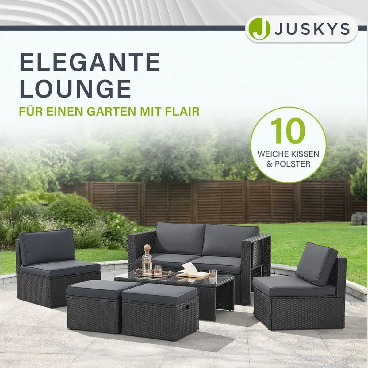 Juskys Gartenlounge-Set Salou, für 6 Personen, wetterfest, platzsparend, mit Kissen 4