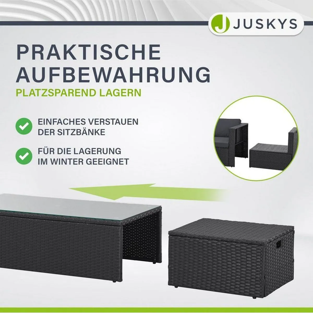 Juskys Gartenlounge-Set Salou, für 6 Personen, wetterfest, platzsparend, mit Kissen 5