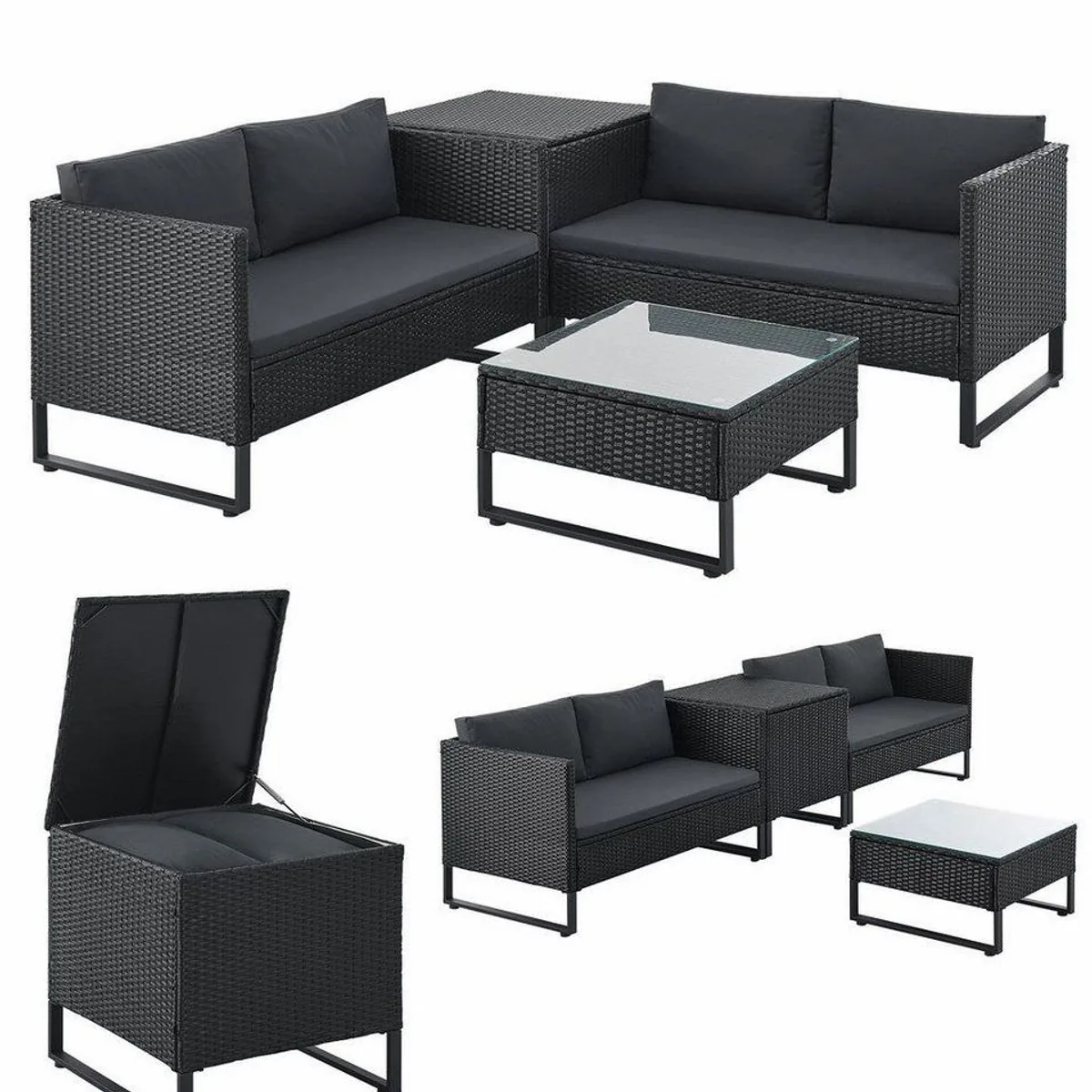Juskys Santorini Gartenlounge-Set, wetterfest, modular kombinierbar, mit Auflagenbox