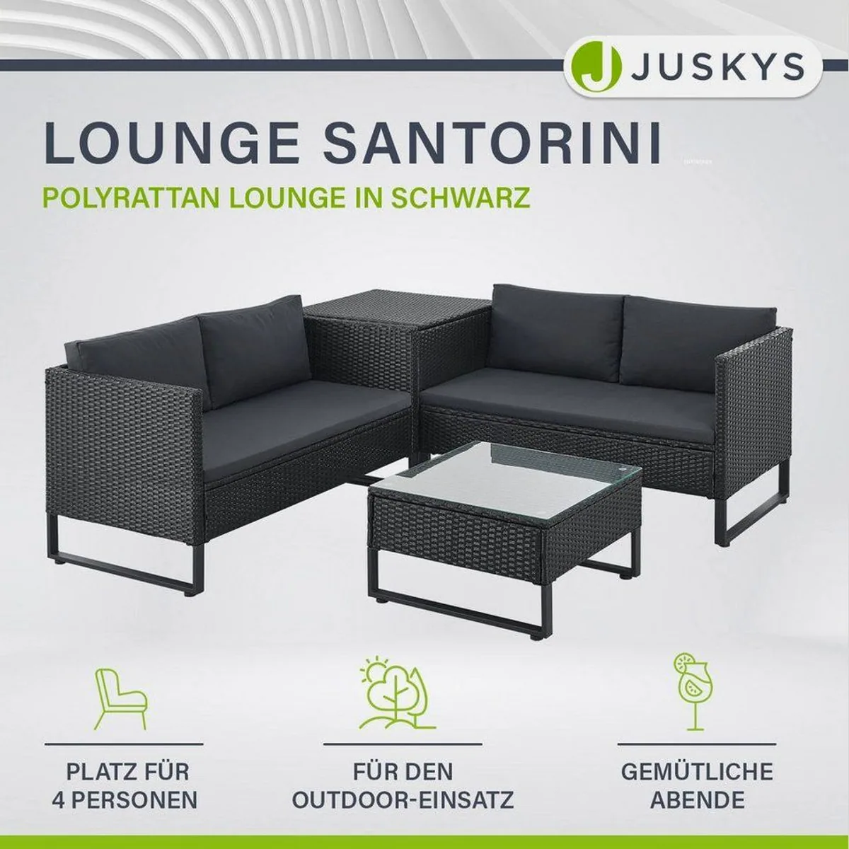 Juskys Santorini Gartenlounge-Set, wetterfest, modular kombinierbar, mit Auflagenbox 2