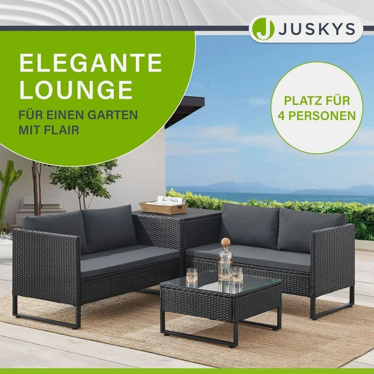 Juskys Santorini Gartenlounge-Set, wetterfest, modular kombinierbar, mit Auflagenbox 4
