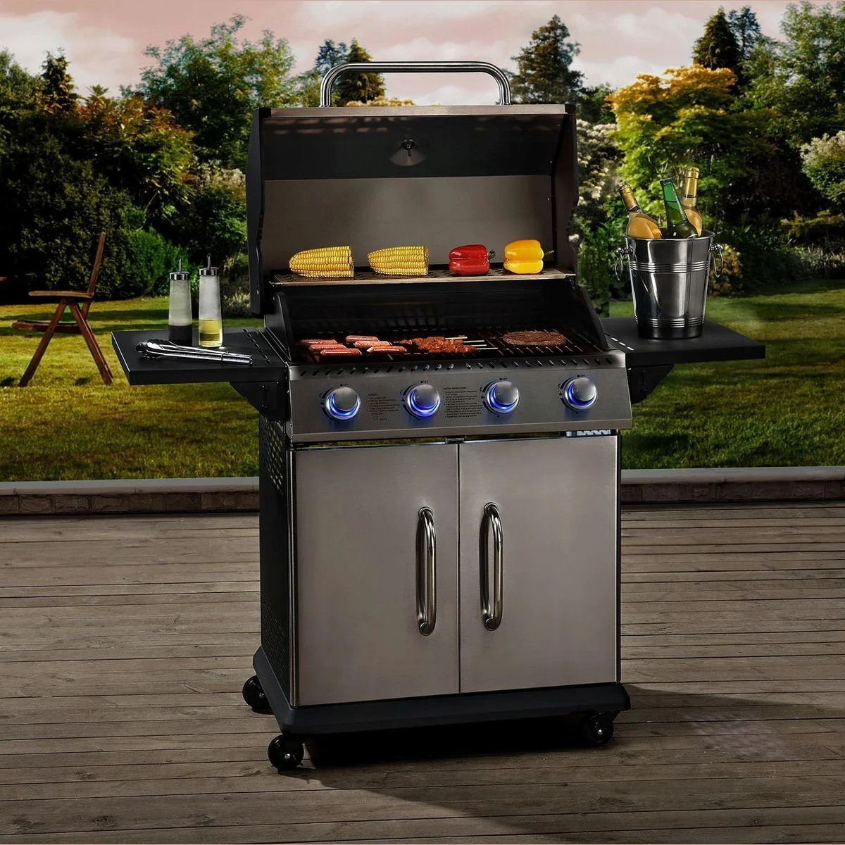 Juskys Kansas Gasgrill, 4 Brenner, 12 kW, beleuchtete Regler 2