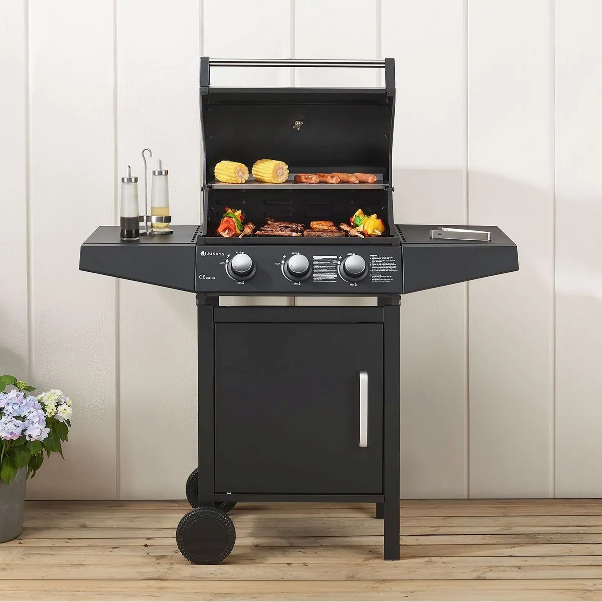 Juskys Gasgrill Louisiana, 3 Brenner, 8,1 kW, emaillierter Grillrost 2