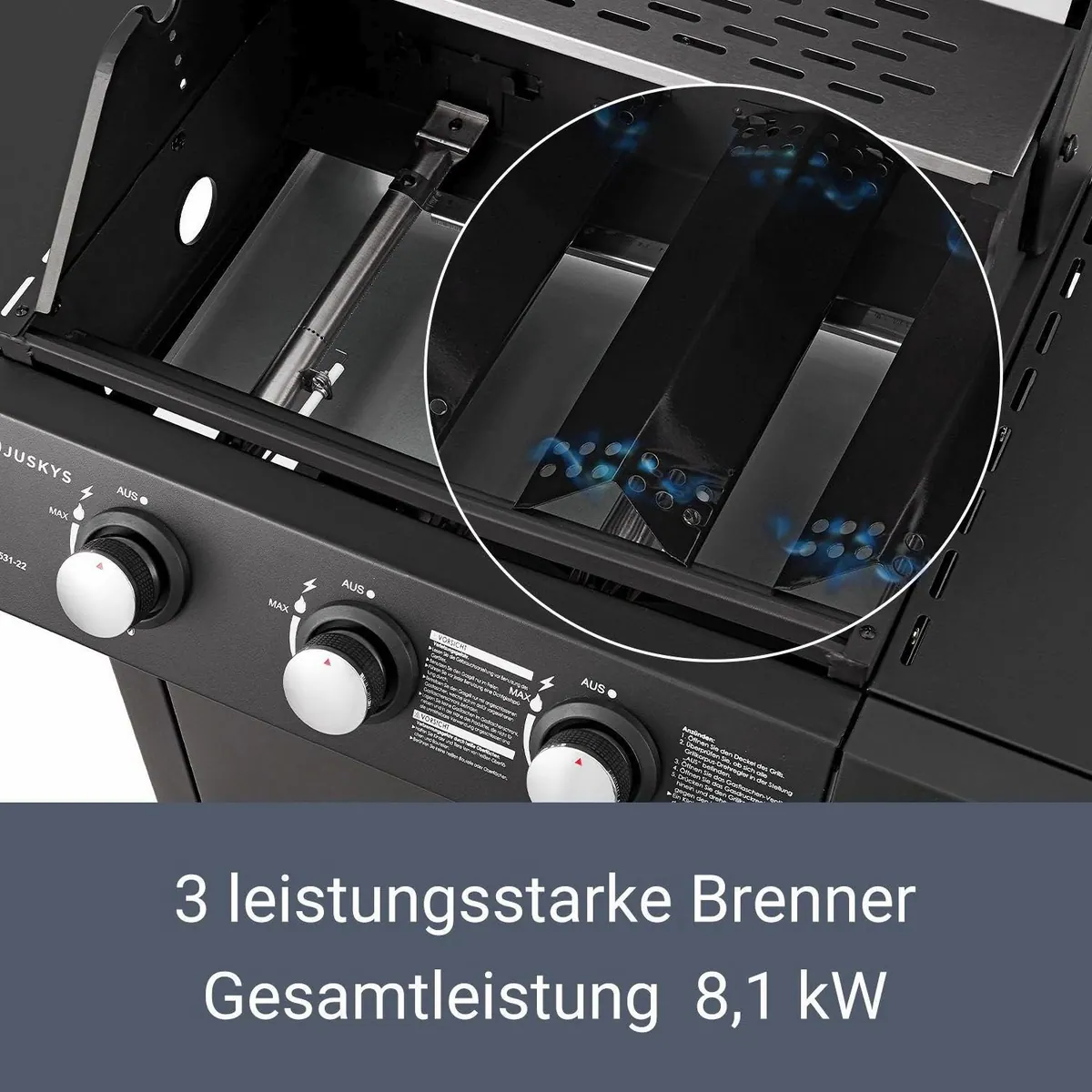 Juskys Gasgrill Louisiana, 3 Brenner, 8,1 kW, emaillierter Grillrost 3