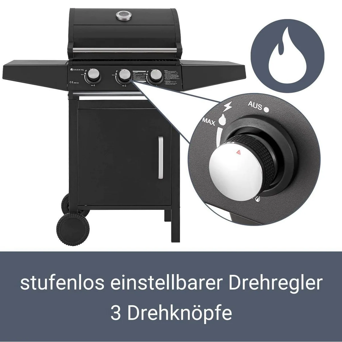 Juskys Gasgrill Louisiana, 3 Brenner, 8,1 kW, emaillierter Grillrost 4