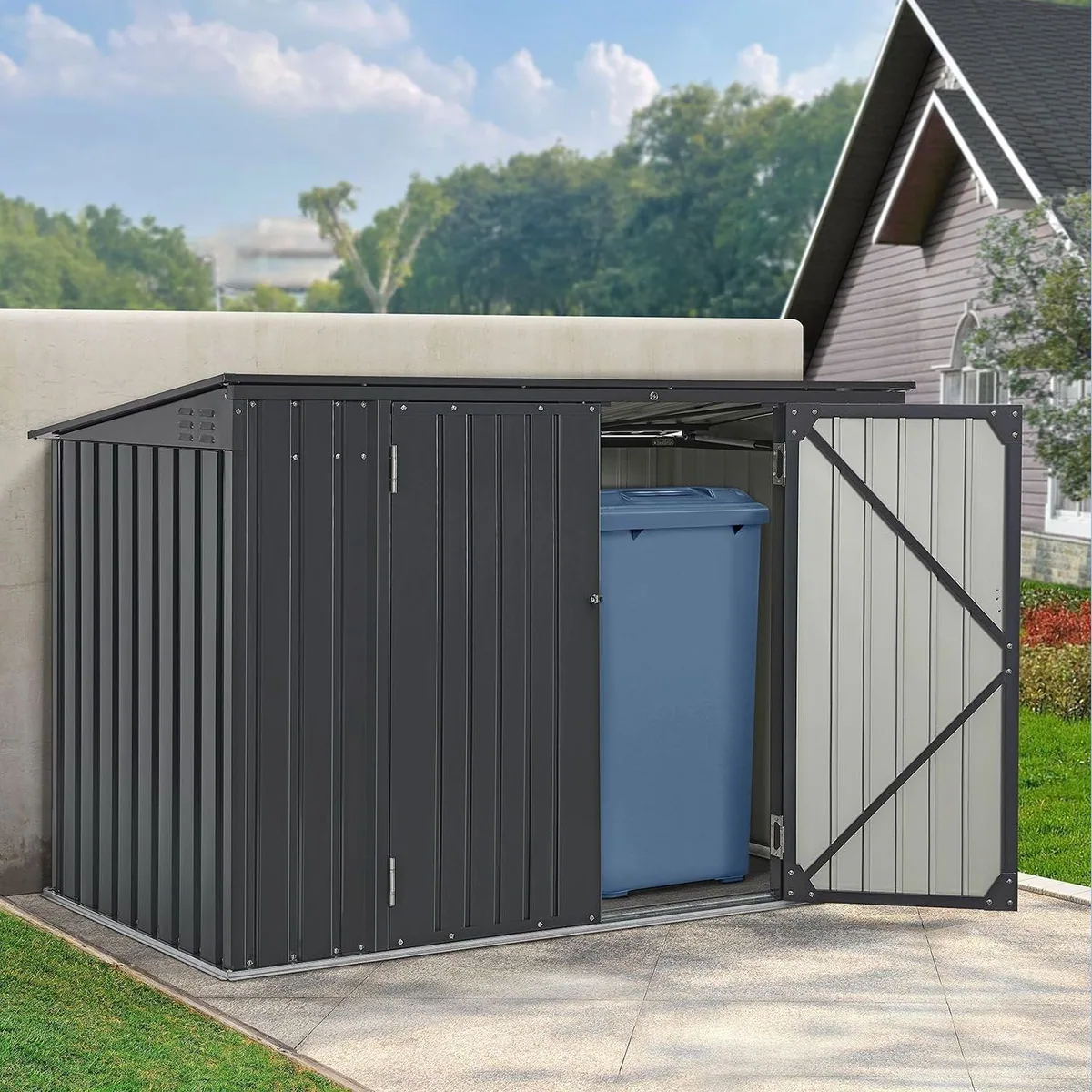Juskys Mülltonnenbox Namur, stabil, mit Gasdruckfeder und Lüftungsschlitzen 2