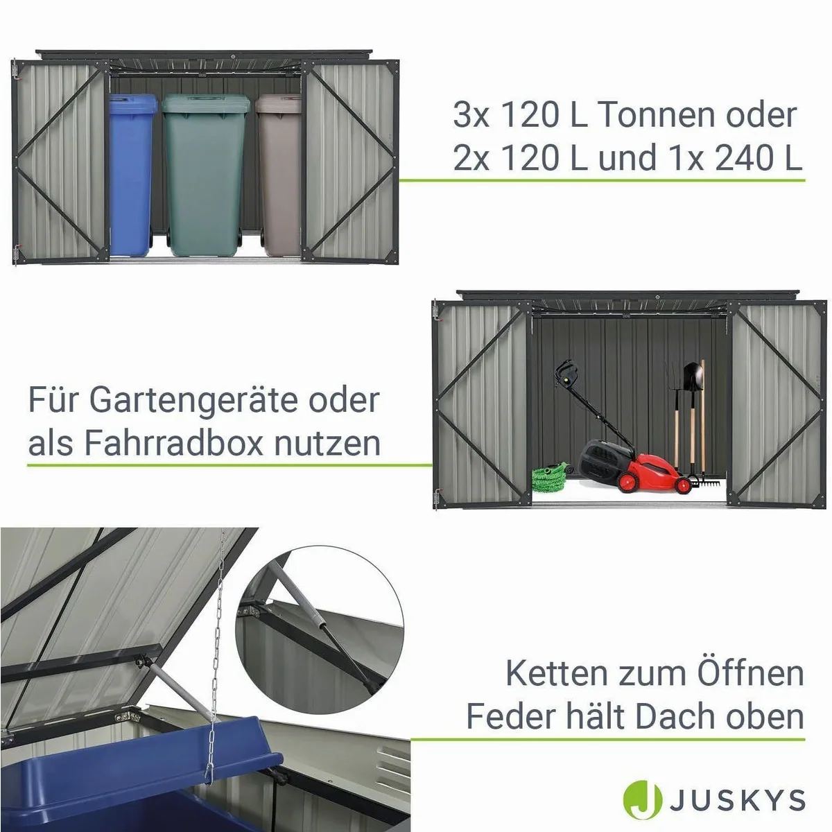 Juskys Mülltonnenbox Namur, stabil, mit Gasdruckfeder und Lüftungsschlitzen 4
