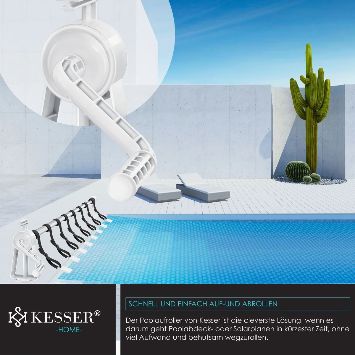KESSER Poolaufroller Premium, 1,05m – 6,15m einstellbar, UV- und wetterfest 3