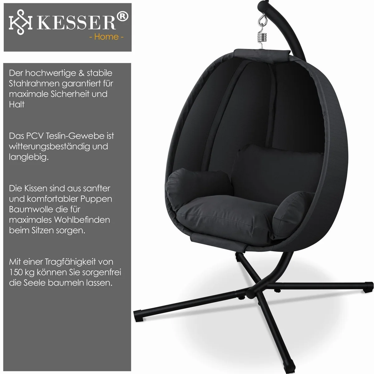 KESSER Hängesessel Luxe, stabiler Standfuß, hohe Belastbarkeit bis 150 kg 2