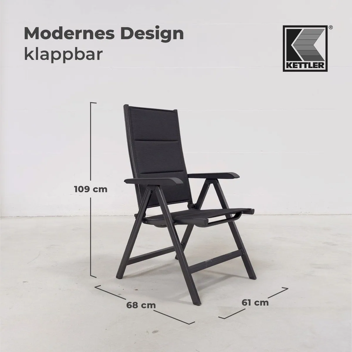 KETTLER Basic Plus Klappsessel, wetterfest & stabil, verstellbare Lehne — anthrazit 3