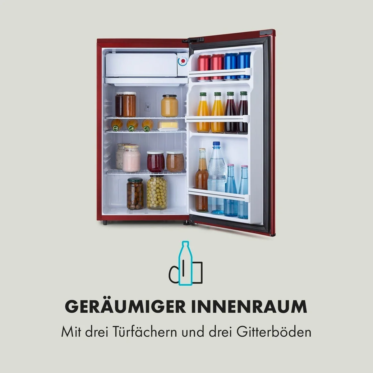 Klarstein Yummy Getränkekühlschrank, kompakt & vielseitig — 90 l Volumen, Neo-Retro-Design, 8 l Gefrierfach 5