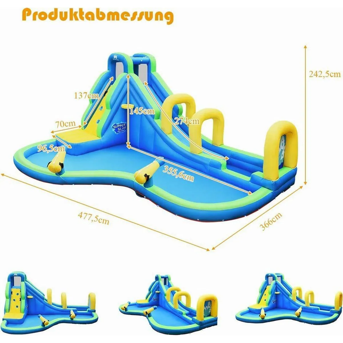 KOMFOTTEU Wasserspielcenter, aufblasbar, 478x366x242 cm — robust, farbenfroh, inkl. Zubehör 2