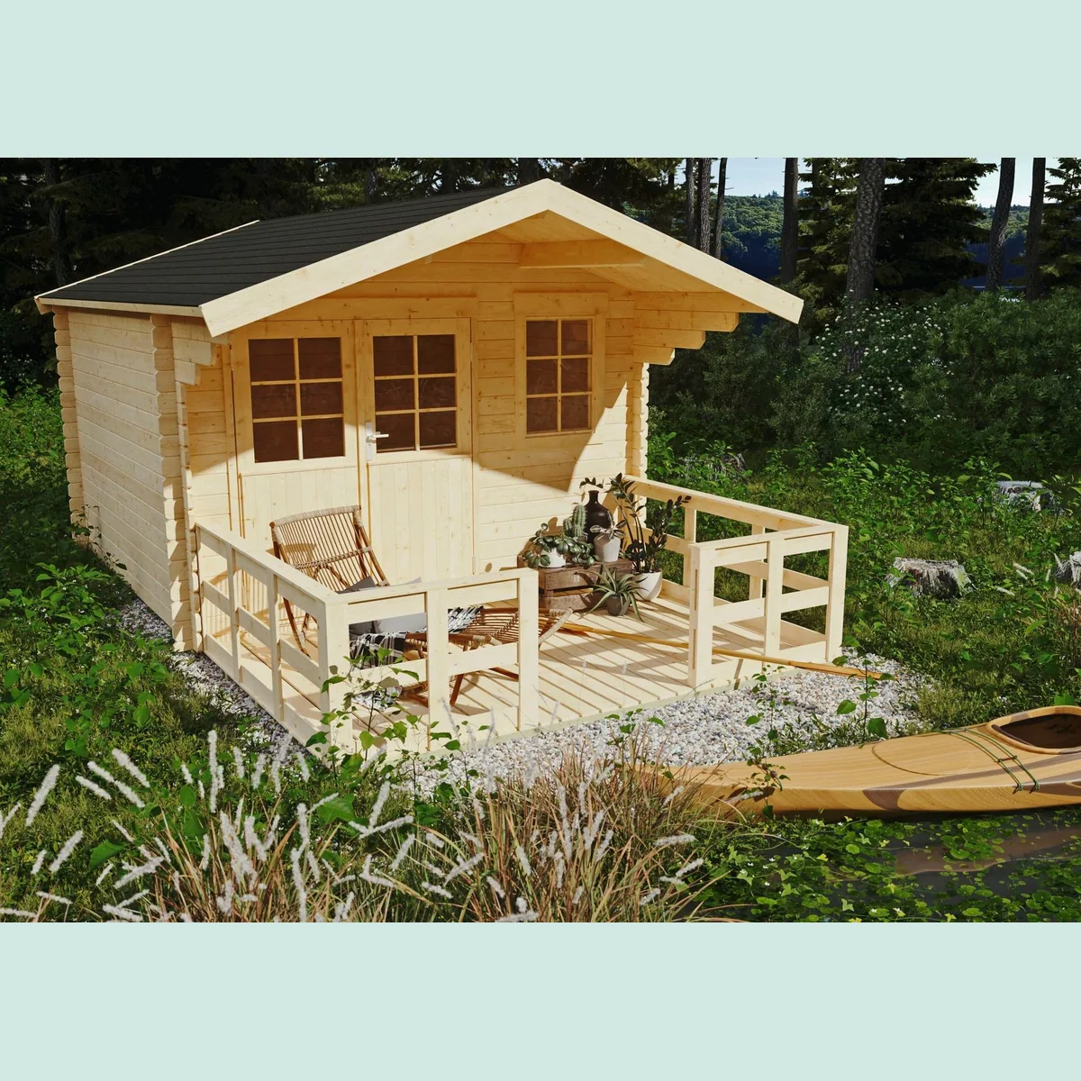 KONIFERA Gartenhaus Kallenberg 2, 9 m², mit Terrasse und Vordach 2