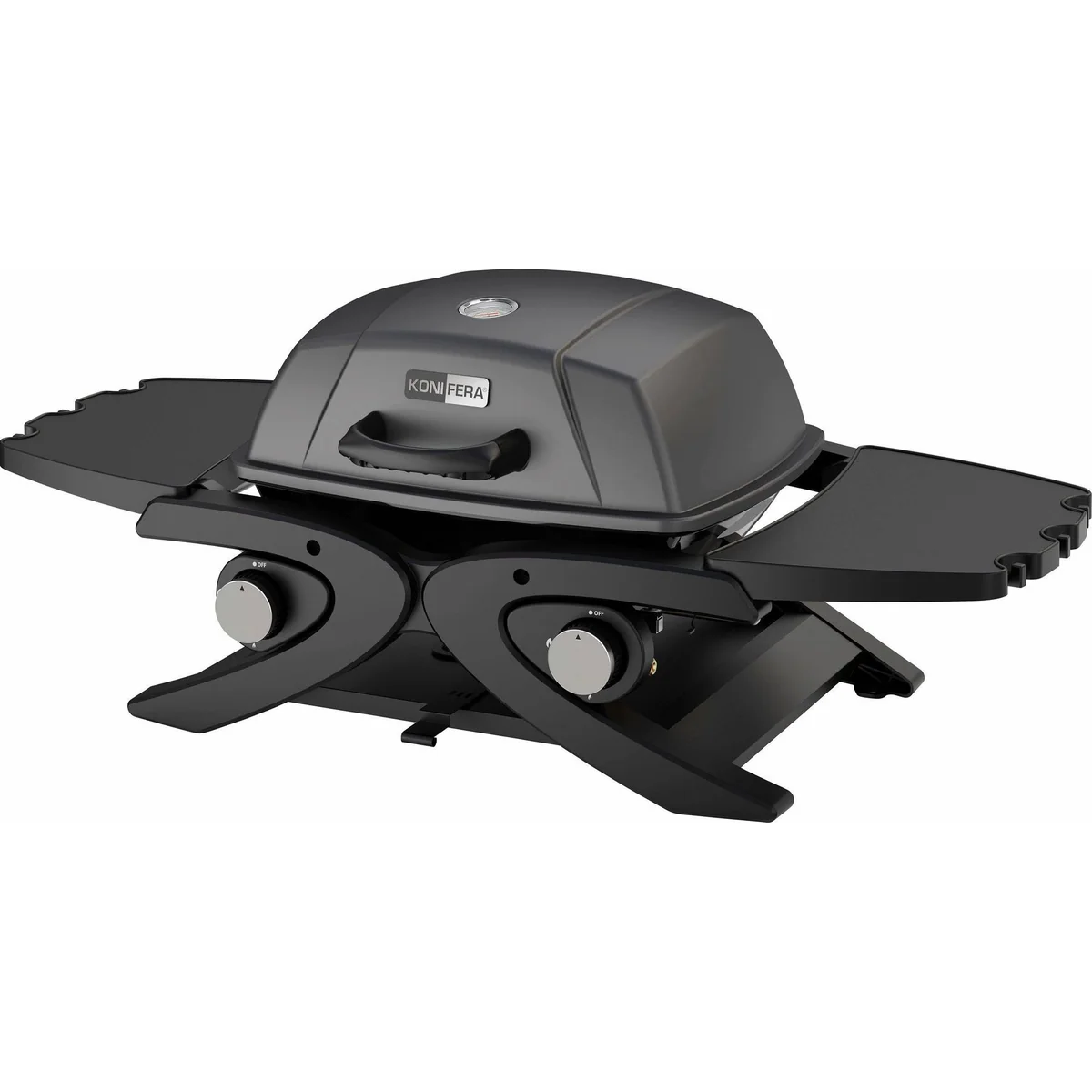 KONIFERA Gasgrill Tisch-Gasgrill, 2 Brenner, abnehmbare Seitenablagen, Edelstahl-Grillfläche 3
