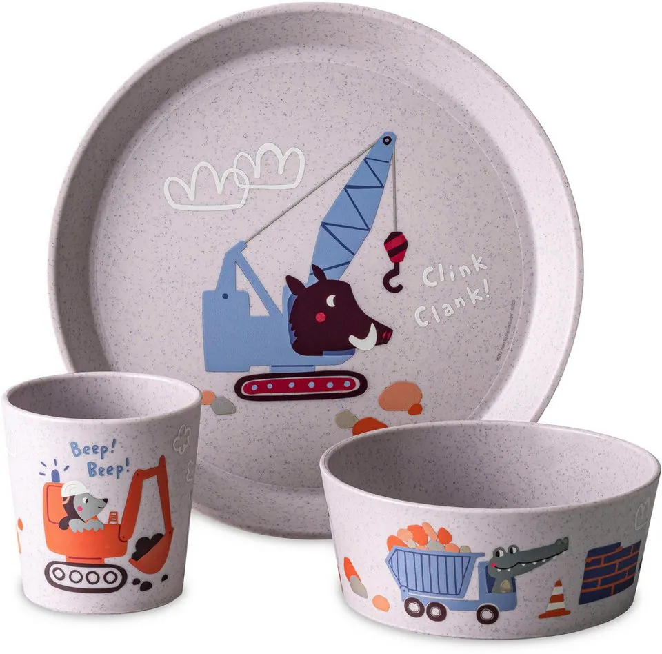 Koziol Kindergeschirr-Set CONNECT TRUCKS, 3-teilig, melaminfrei und recycelbar
