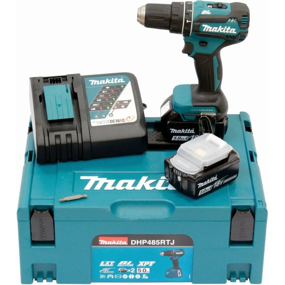 Makita DHP485RTJ Akku-Schlagbohrschrauber, 2 Akkus 18 V/5 Ah, max. 1900 U/min Dieses Produkt der Marke Makita wird von uns als unabhängigem Händler