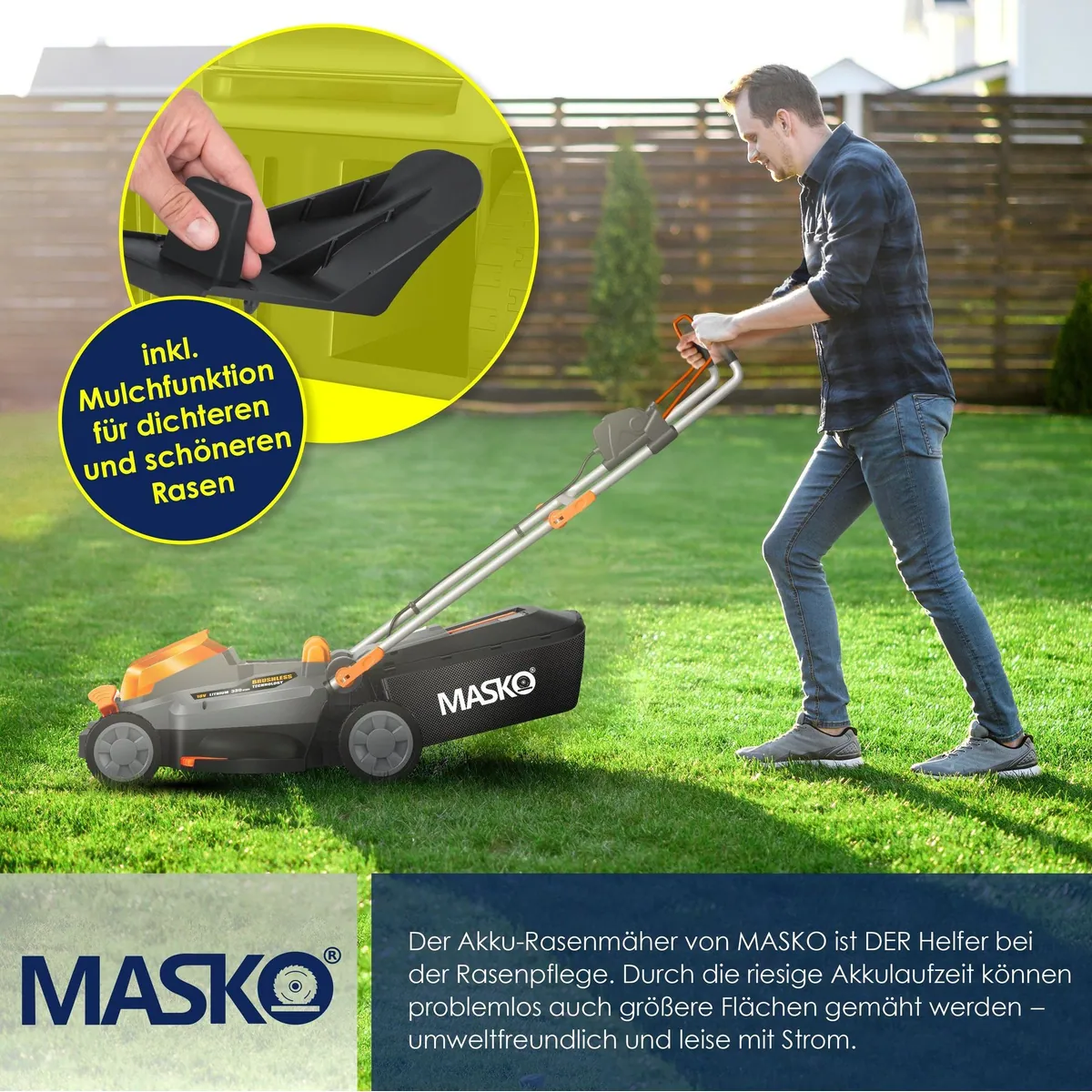MASKO Akku Rasenmäher ECO-X10, 2 Akkus & verstellbare Schnitthöhe — geräuscharm & kabellos 5
