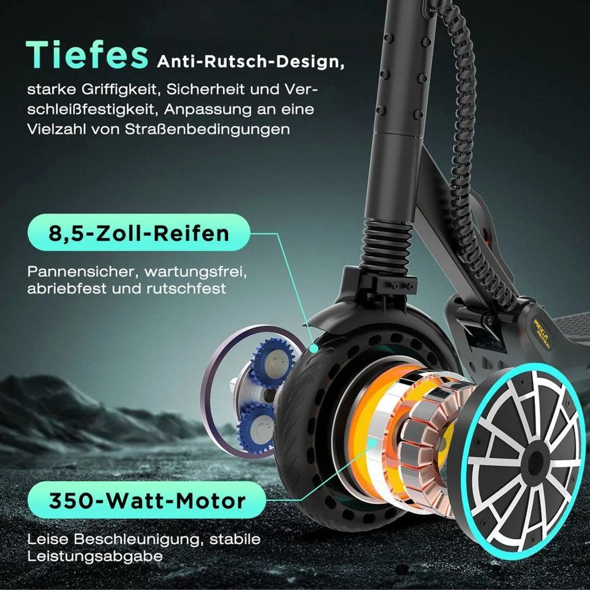 Mega Motion E-Scooter ME5, 35 km Reichweite, klappbar & mit ABE 3
