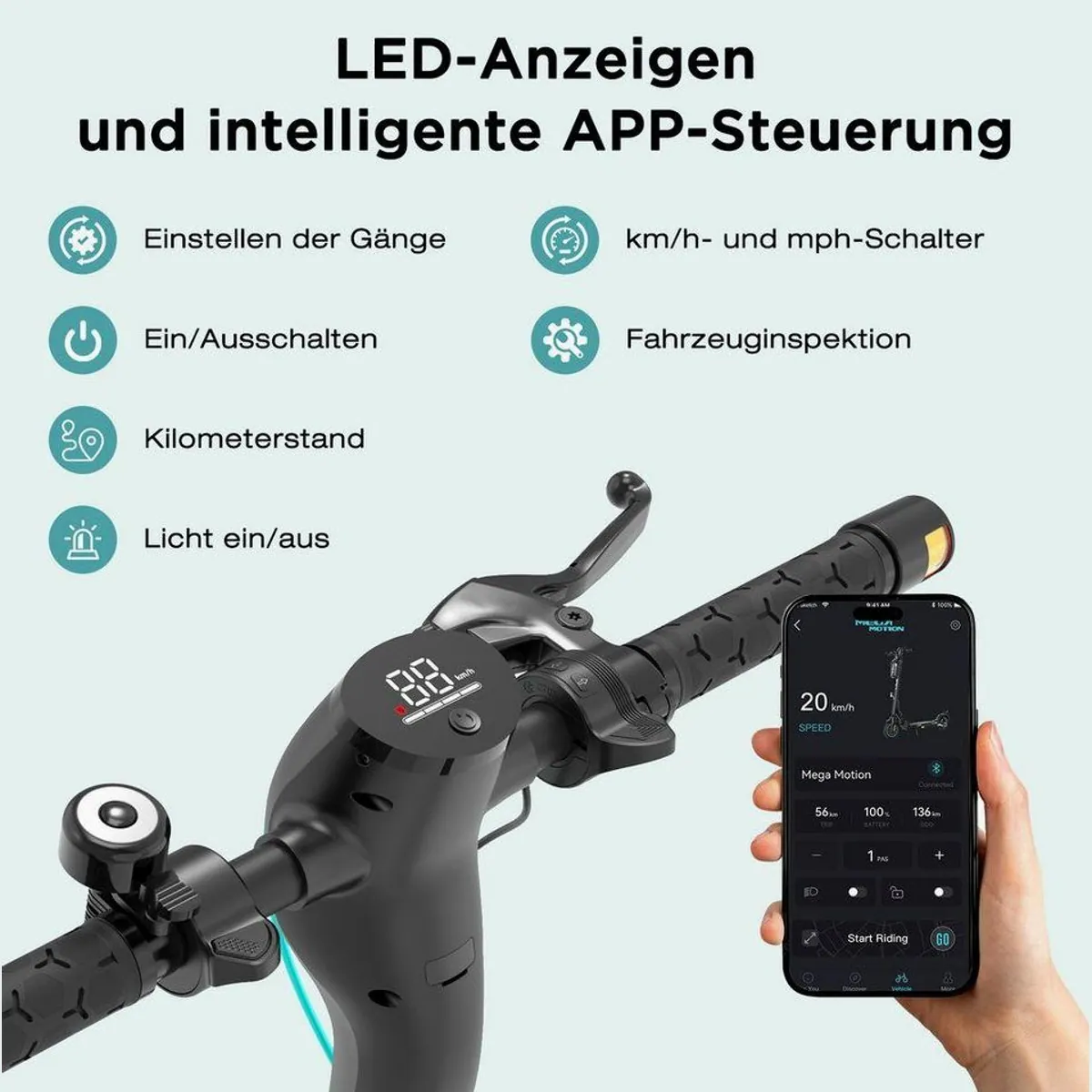 Mega Motion E-Scooter ME5, 35 km Reichweite, klappbar & mit ABE 5