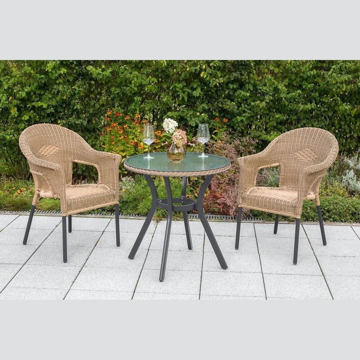 MERXX Ravenna Balkonset, langlebiges Aluminium, Sicherheitsglasplatte, stapelbare Sessel