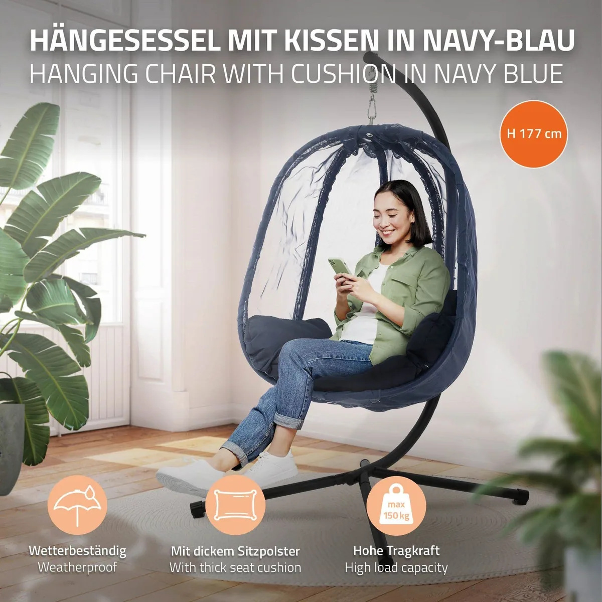 ML-Design Hängesessel mit Gestell, modernes Design, hohe Tragkraft, inkl. Kissen 2