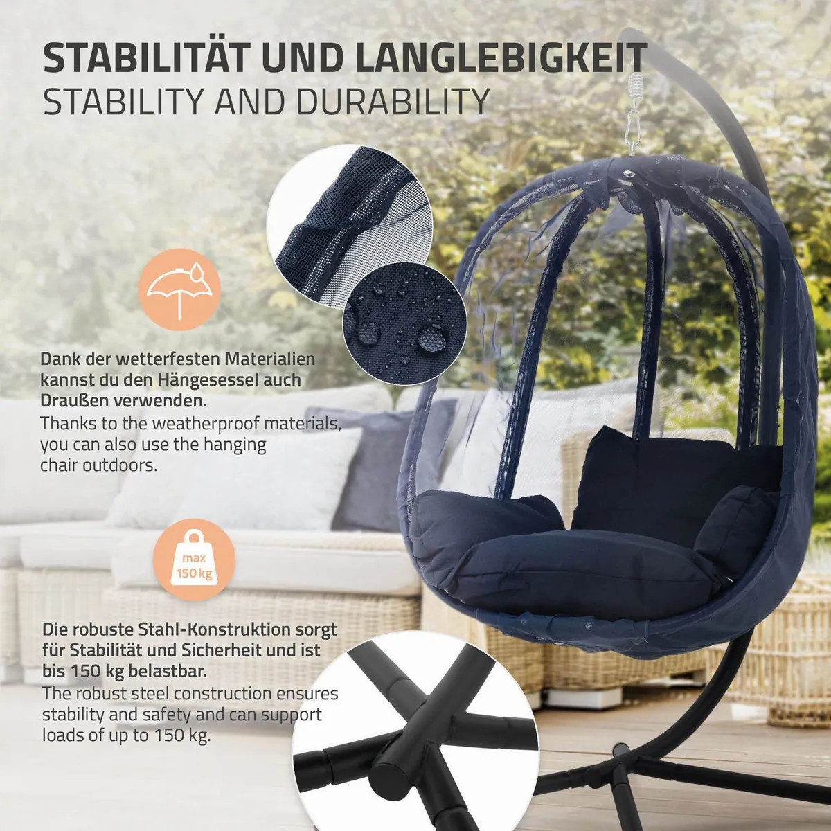ML-Design Hängesessel mit Gestell, modernes Design, hohe Tragkraft, inkl. Kissen 3