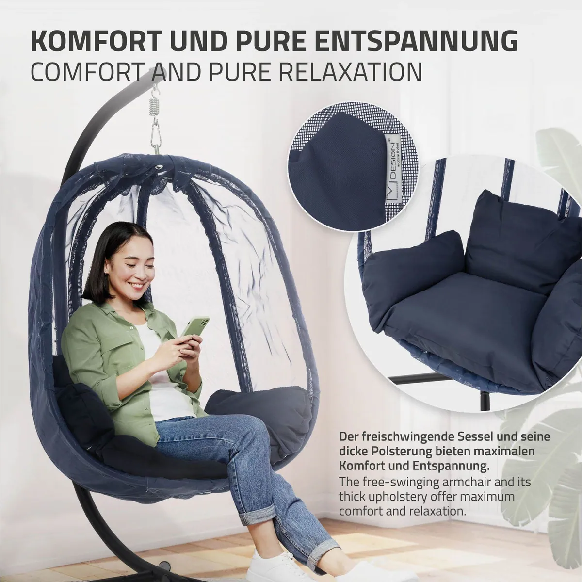 ML-Design Hängesessel mit Gestell, modernes Design, hohe Tragkraft, inkl. Kissen 5