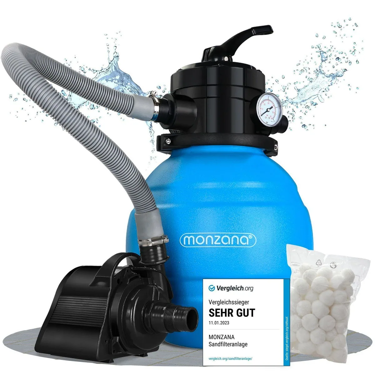 monzana MZPP05 Sandfilteranlage, 4,5 m³/h, 12L Tank, 320g Filterbälle