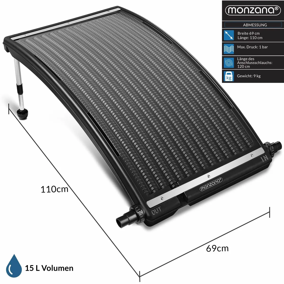 monzana Pool-Solarkollektor, 10.000 L/h, höhenverstellbar, 110x69x14 cm 3