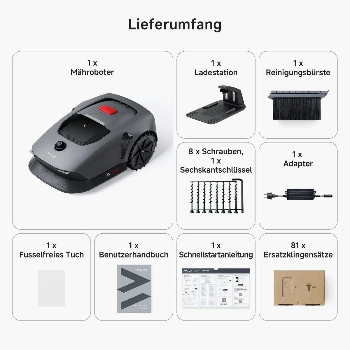 Mova 600 Kit Rasenmähroboter, inkl. 5Ah Zusatz-Akku & Ersatzklingen — präzise Mähstrategie, App-Steuerung, 3D-Hindernisvermeidung 3