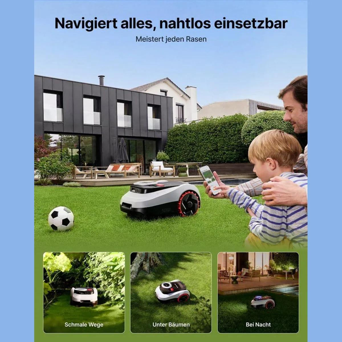 NAVIMOW i208 LiDAR Mähroboter, kabellos, für 800 m² Rasenfläche, Geländereifen, KI-gestütztes Kartieren 3