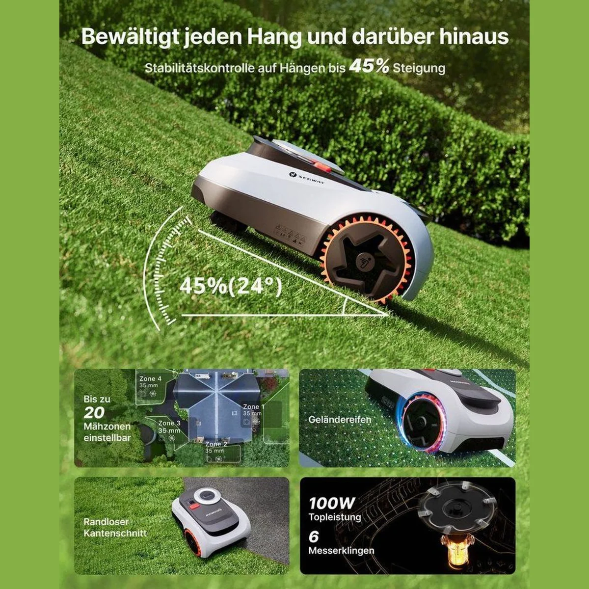 NAVIMOW i208 LiDAR Mähroboter, kabellos, für 800 m² Rasenfläche, Geländereifen, KI-gestütztes Kartieren 5