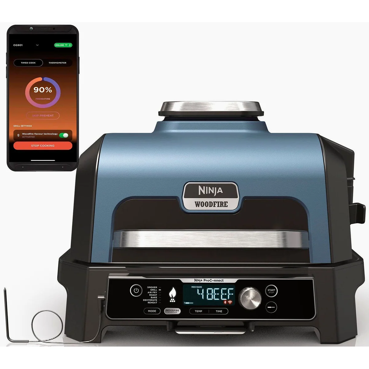 NINJA Woodfire Pro Connect XL Tischgrill, Echtzeitüberwachung, 30 % mehr Grillfläche 3