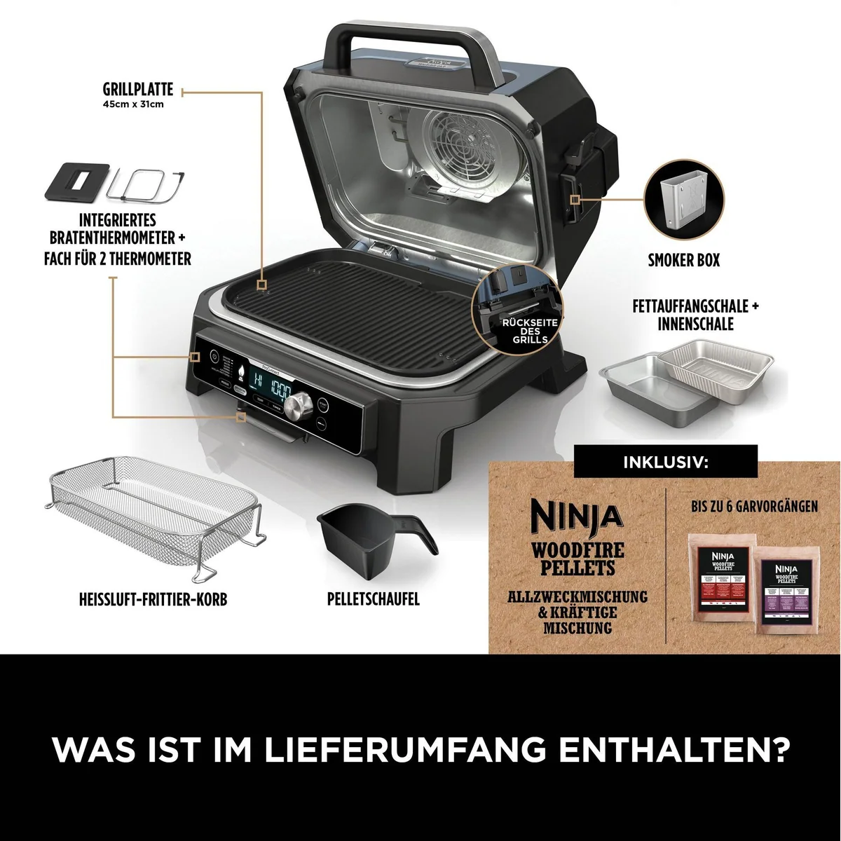 NINJA Woodfire Pro Connect XL Tischgrill, Echtzeitüberwachung, 30 % mehr Grillfläche 4