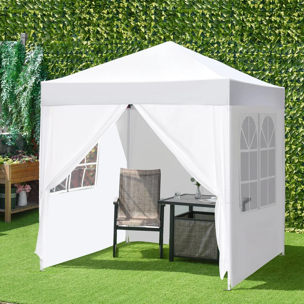 Outsunny Faltpavillon 2x2m, stabiler Stahlrahmen, UV-Schutz, mit 4 Seitenteilen 2