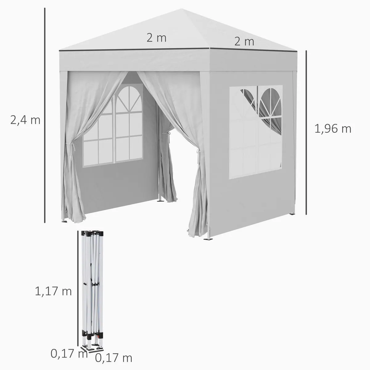 Outsunny Faltpavillon 2x2m, stabiler Stahlrahmen, UV-Schutz, mit 4 Seitenteilen 3