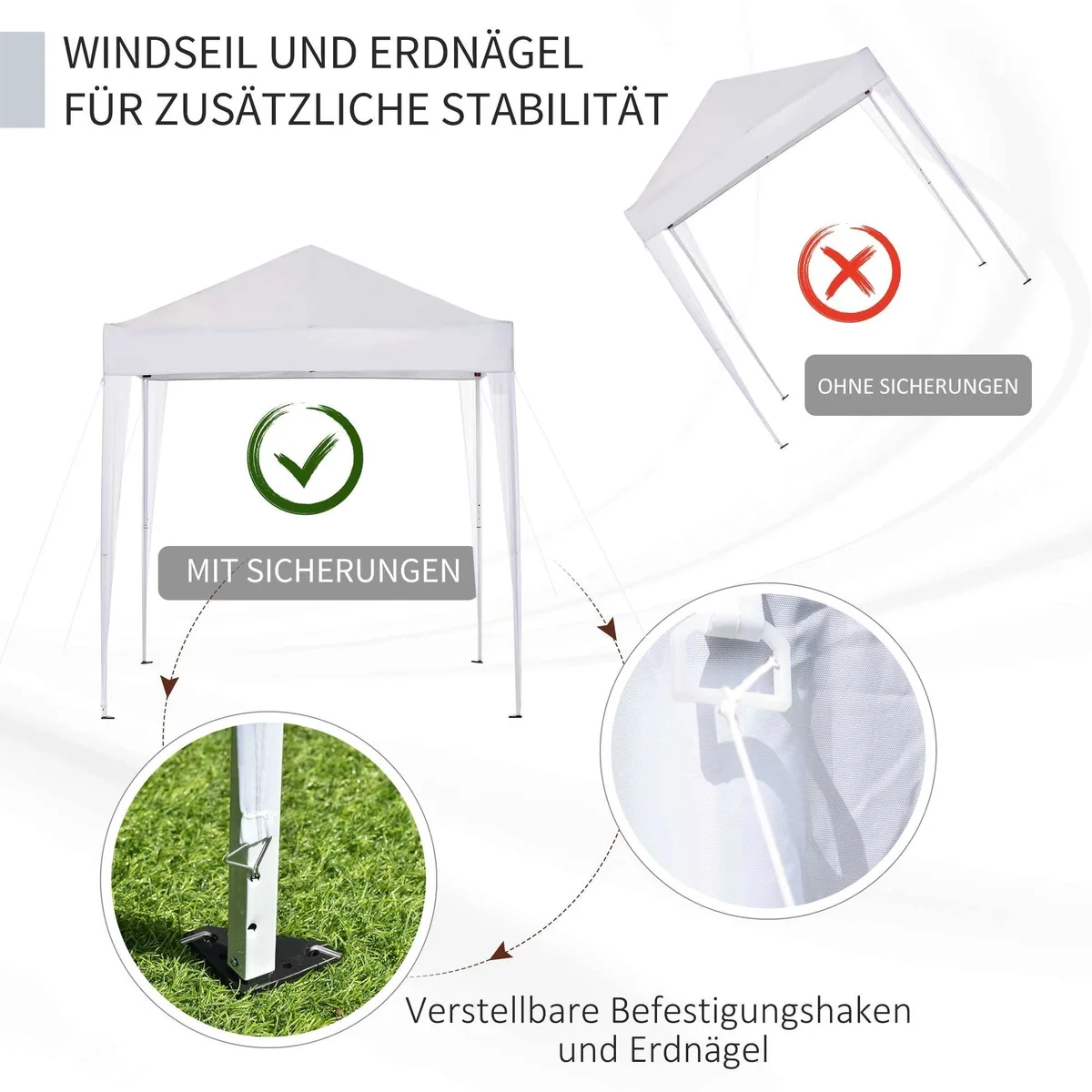 Outsunny Faltpavillon 2x2m, stabiler Stahlrahmen, UV-Schutz, mit 4 Seitenteilen 5