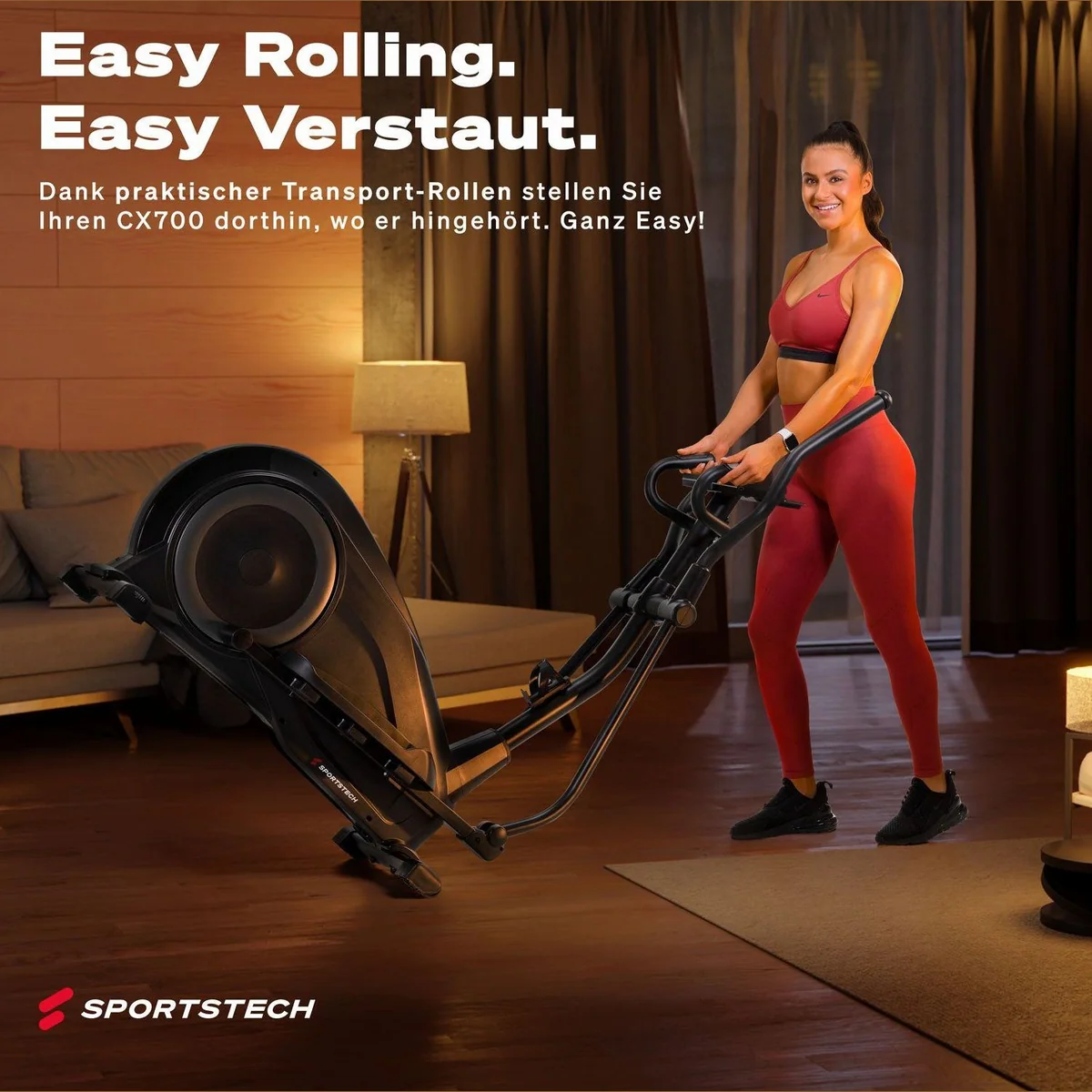 Sportstech CX700 Crosstrainer, integrierte Handpulssensoren, 12 Trainingsprogramme, Tablethalterung 5