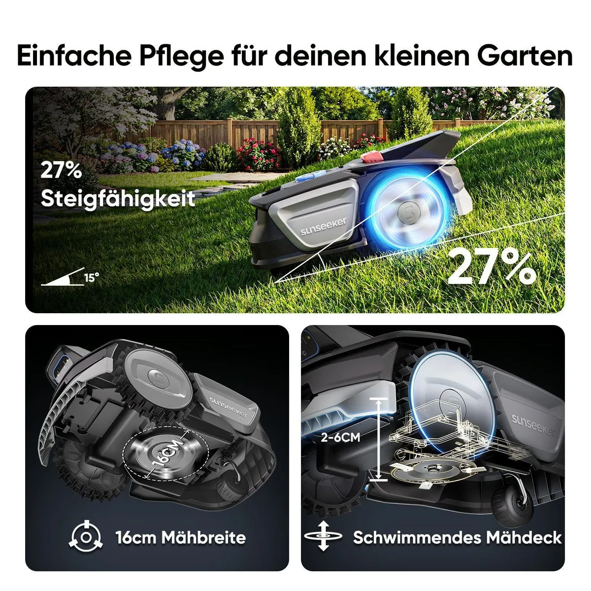 Sunseeker V1 Rasenmähroboter, einfache Bedienung, Vision AI, leise 55 dB 3