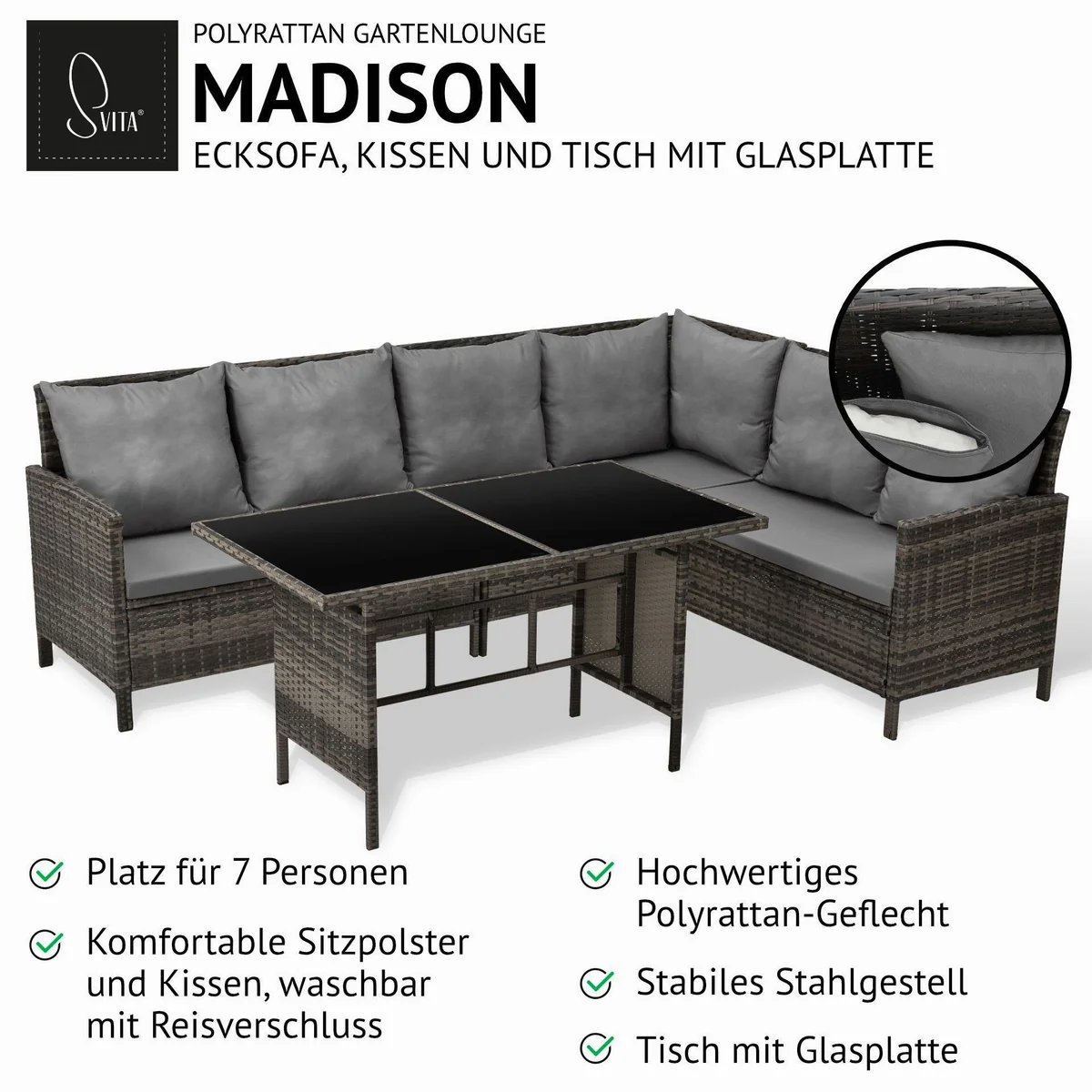 SVITA MADISON Eckbankgruppe, gemütliches Set mit Tisch und Kissen 3