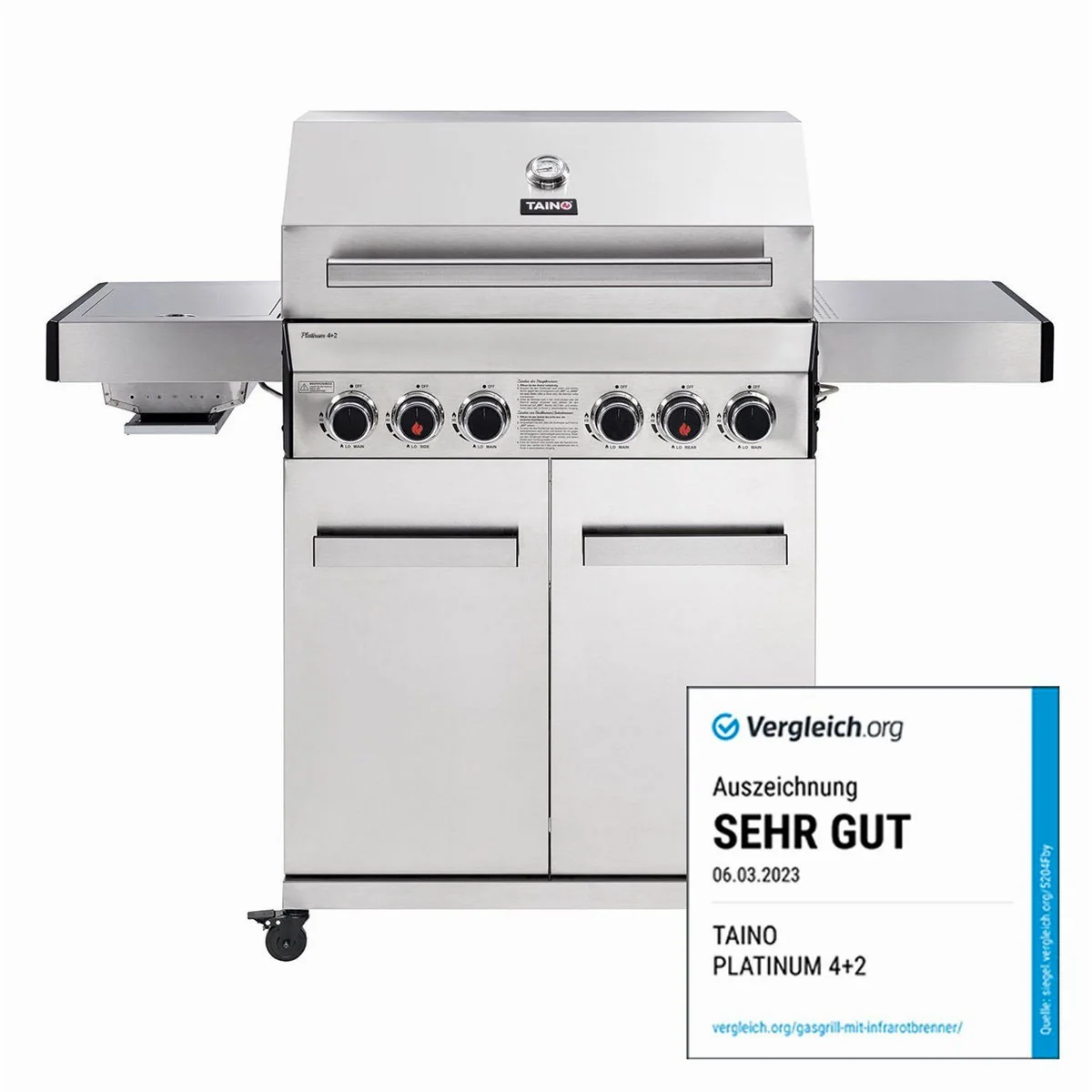 TAINO PLATINUM 4+2 Gasgrill, Edelstahl, 20,7 kW Leistung, Keramik-Brenner 2