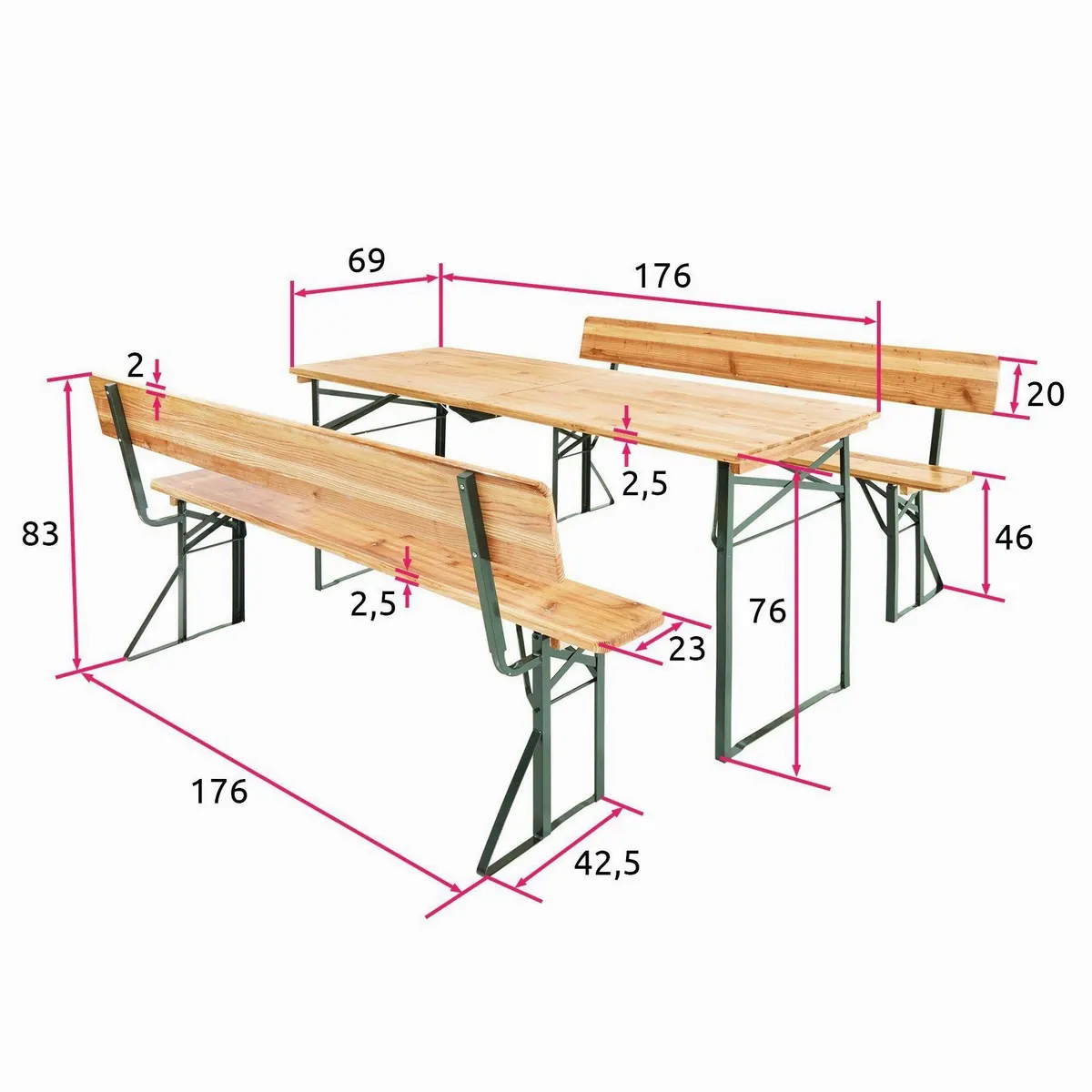 tectake Bierzeltgarnitur 3-tlg. mit Lehne, stabil und leicht zu reinigen 5