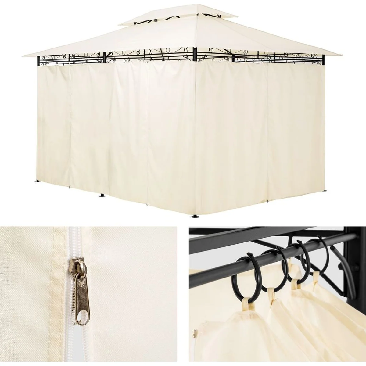 Tectake Luxus Garten Pavillon Emine 4x3m, Wasserfest, UV-beständig, Stabiler Halt 2
