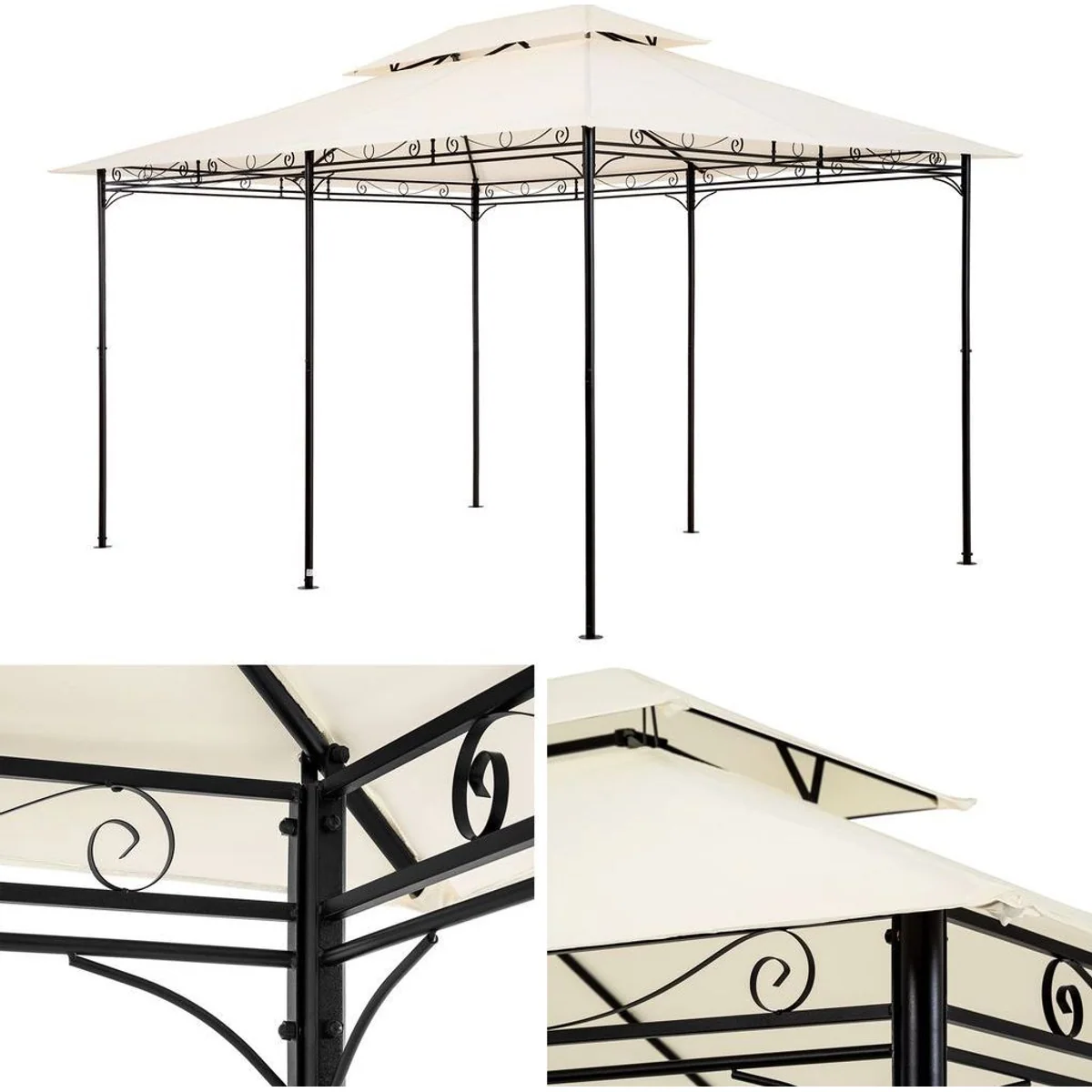 Tectake Luxus Garten Pavillon Emine 4x3m, Wasserfest, UV-beständig, Stabiler Halt 3