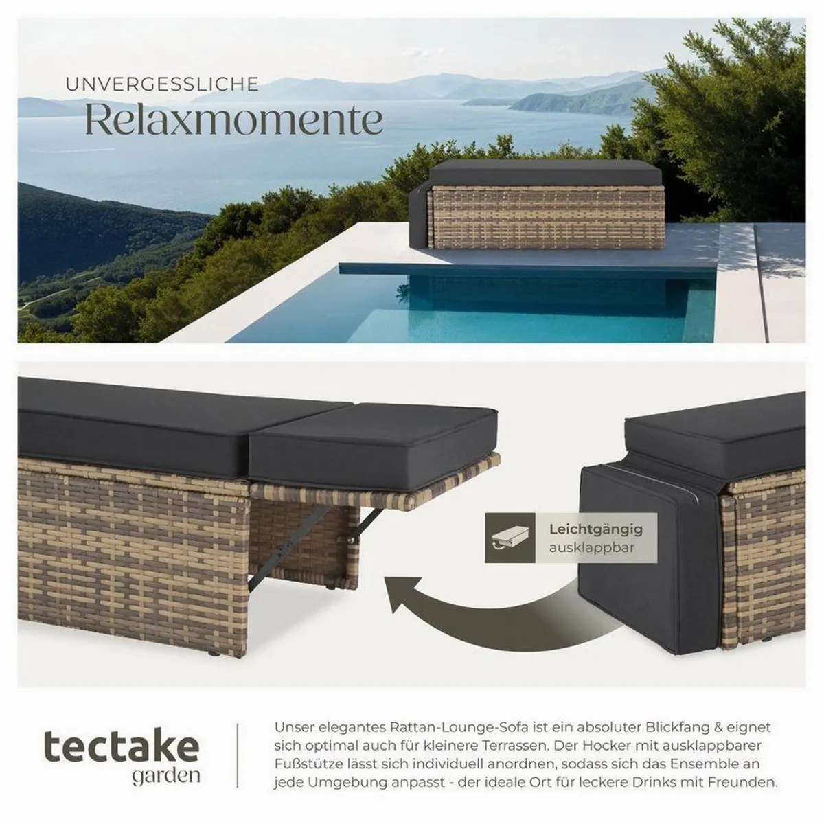 tectake Korfu Rattan Lounge, 2-teilig, UV-beständiges Geflecht für Garten und Balkon 4